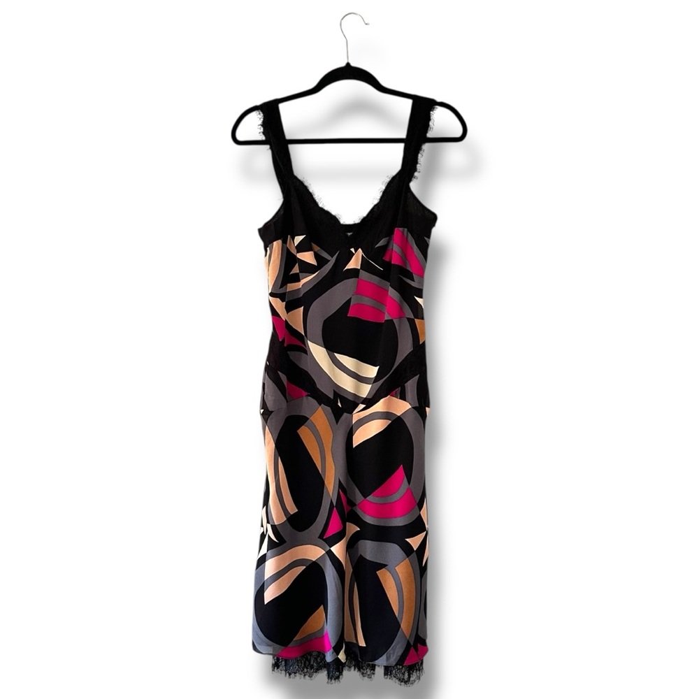 Diane Von Furstenberg Clooney Geometric Silk Midi Slip Dress Y2K Lace Size 8
